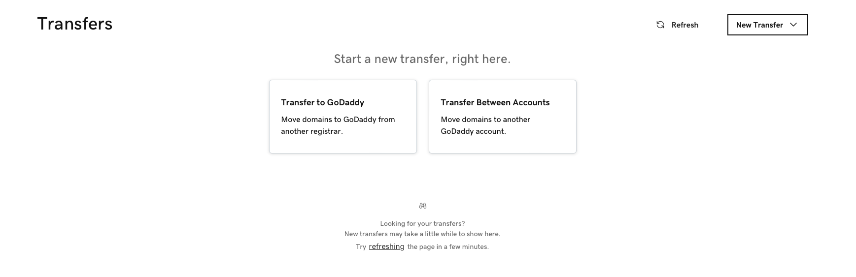 Transfers page, when you have nothing